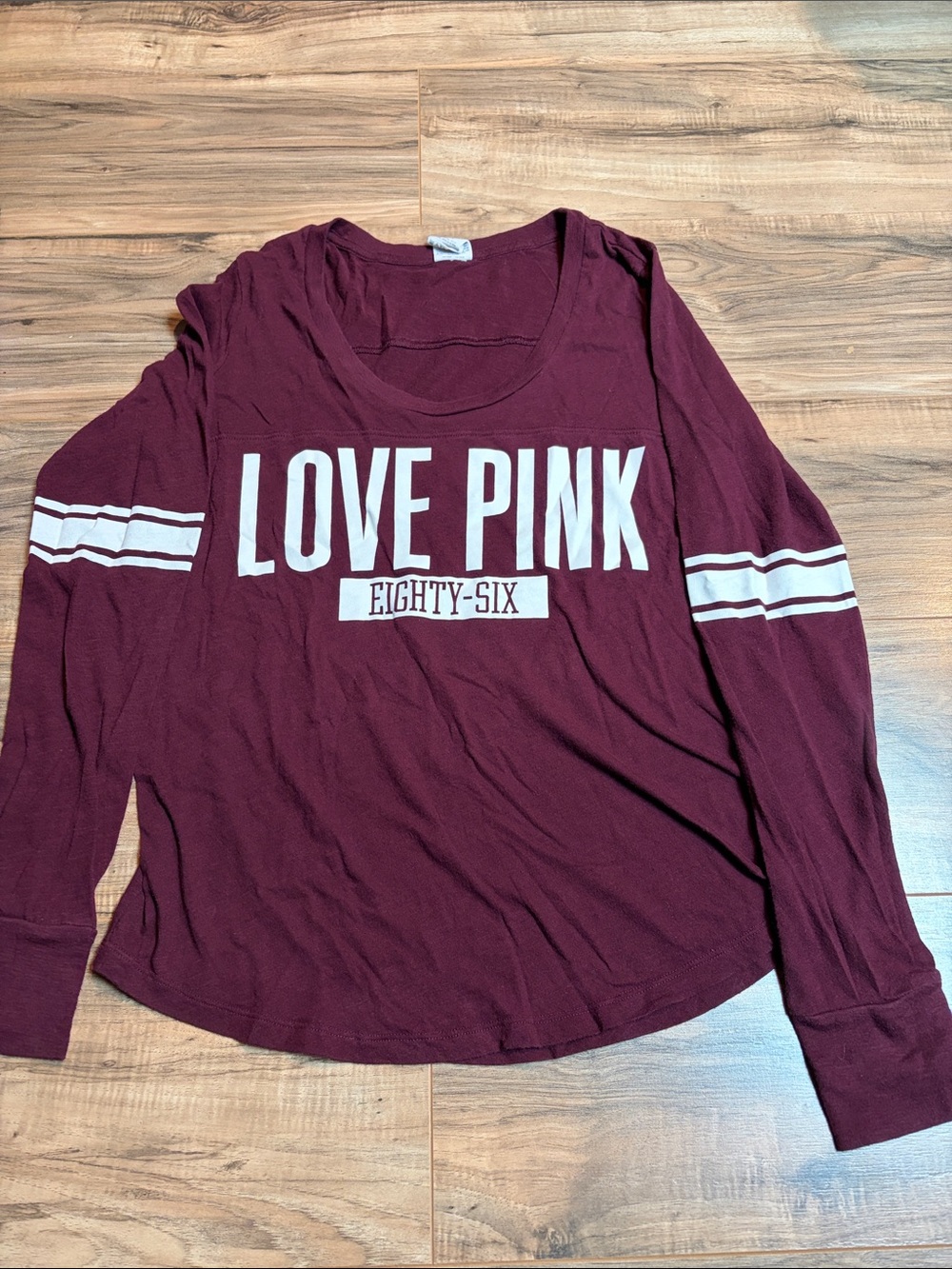 PINK Victoria's Secret Maroon Long Sleeve 'LOVE PINK' Graphic Tee